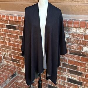 Kevia Reversible Knit Poncho Cape Black Gray Open Front Shawl Sweater One Size